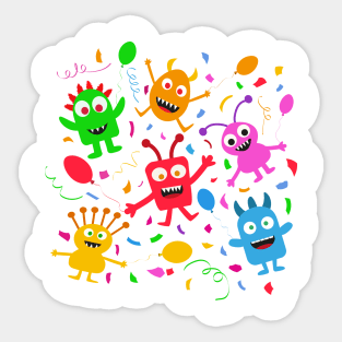 Funny Monsters Party With Balloons Sticker